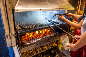 Bratwurst of Coburg,  traditional dish in Coburg, Germany. They are roasted over pine cones and beech wood.