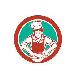 Female Chef Mixing Bowl Circle Retro