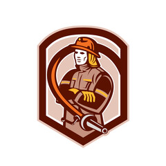 Obraz premium Fireman Firefighter Folding Arms Shield Retro