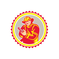 Fireman Firefighter Aiming Fire Hose Rosette