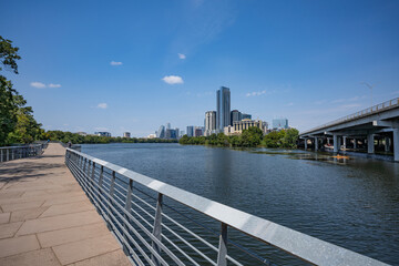 Austin Boardwalk with city skyline in view.