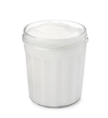 Jar of delicious organic yogurt isolated on white