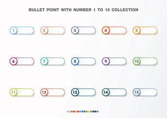 Fototapeta na wymiar Bullet with number collection. Numbers from 1 to 15. Infographic buttons and points. Design easy to edit . Vector eps10.