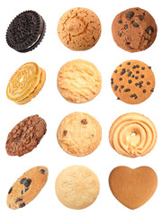 Set with delicious different cookies on white background
