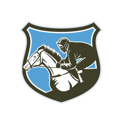 Fototapeta premium Jockey Horse Racing Side Shield Retro