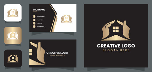 Vector graphic of home tree logo design with business card template