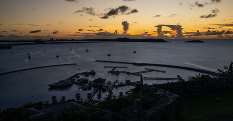 Sunset view from Fort Louis overlooking the harbour at Marigot on the French side of the Caribbean...