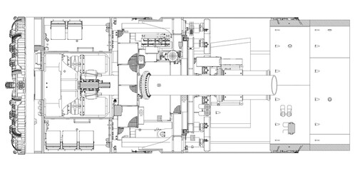 Machine cross-section, tunnel boring head, tunnel boring head drawings and machine internal parts, machine internal drive system, industrial operation technology, main drive injection line.