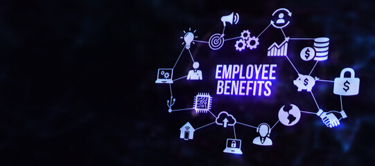 Internet, business, Technology and network concept. Shows the inscription: EMPLOYEE BENEFITS. 3d illustration.