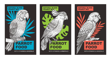 Pet bird food packaging design set