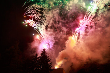 Fireworks sparks on a black sky background. graphic resource for design. Blank for the designer....