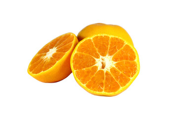 orange with slices on wooden cutting board