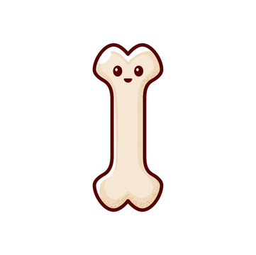 Cartoon bone character funny human organ. Vector healthy bone with cute face, skeleton part. Anatomical body bone kawaii emoji emoticon, personage