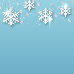 Fototapeta na wymiar Christmas and New Year vector illustration. Light blue background with elegant cartoon snowflakes and stars
