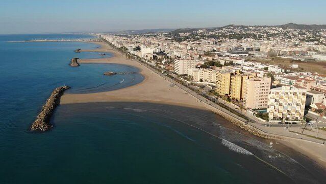 Aerial photo of Mediterranean seashore and pocket beaches in Cunit, province of Tarragona, Spain.