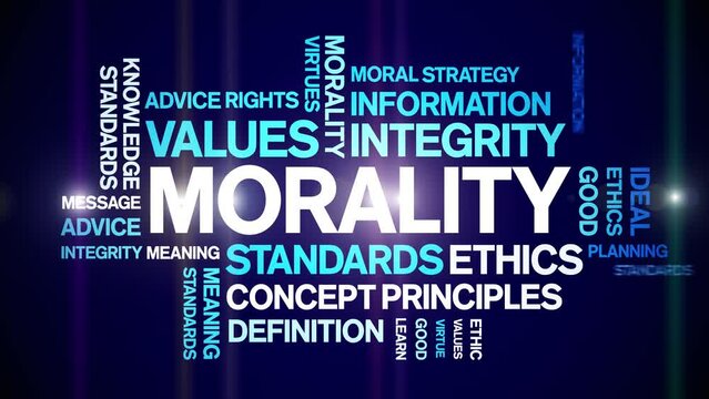Morality animated tag word cloud;text design animation kinetic typography seamless loop.
