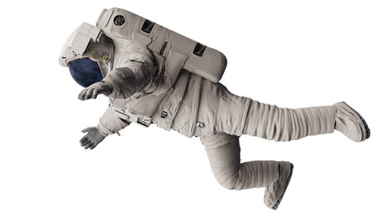 astronaut, person in spacesuit floating in outer space, isolated 