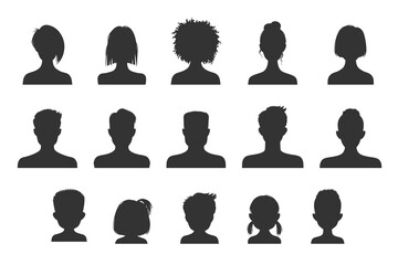 Avatar silhouettes, people profile heads of man and woman. User portrait or person vector avatar silhouette in social net, male and female avatar face picture default in black