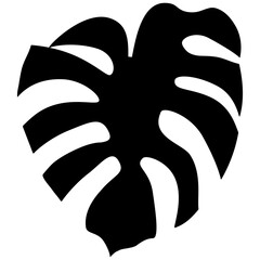 Monstera plant leaf png illustration. Swiss cheese plant leaf botanical silhouette. Houseplant symbol, icon, sign, object, pictogram, pictograph, sticker. 