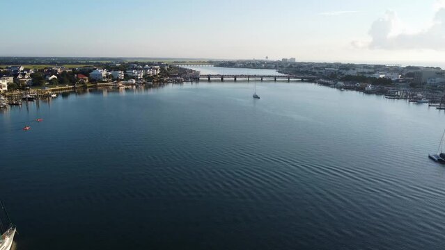 Sailboats in the channel