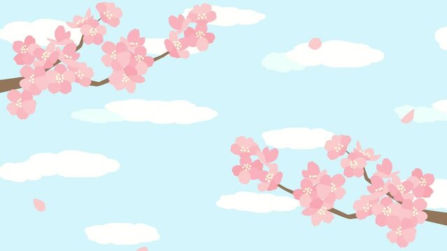 舞う桜の花びらと流れる雲のアニメーション
