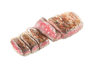 水彩で描いたビーフステーキのイラスト