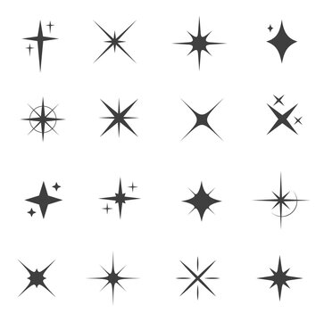 Sparkle, starburst and twinkle stars. Vector icons of stars with bright shine, glitter, glow, flash or flare light effects. Shiny magic twinkles, sparks and glowing light rays of bright stars
