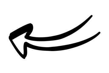 Abstract hand drawn arrow. Icon or sticker with large direction indicator. Pointing left and up. Design element for applications and websites. Cartoon simple linear vector illustration in doodle style
