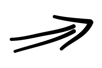 Abstract hand drawn arrow. Icon or sticker with wide pointer with two stripes. Up and right. Design element for print and social networks. Cartoon simple linear vector illustration in doodle style