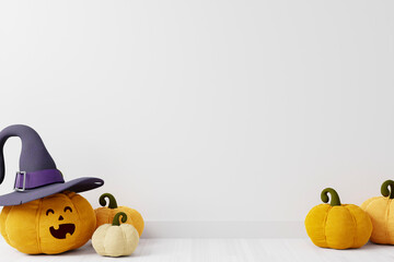 Halloween illustration with pumpkins on white background.