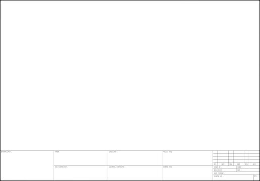 2D Drawing Title Block On White Background. Used To Standardize Submission Of Project Drawings. Project Information Is Placed At The Bottom Of The Drawing Horizontally. 