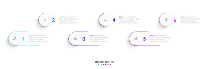 Vector Infographic label design template with icons and 6 options or steps. Can be used for process diagram, presentations, workflow layout, banner, flow chart, info graph.