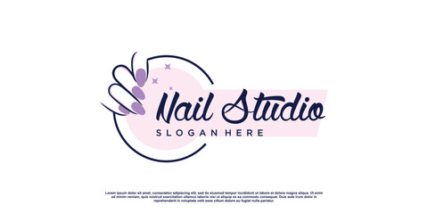 Beauty nail logo design vector with creative unique style Premium Vector