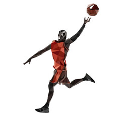 professional basketball player in sportswear with moving ball action low poly