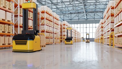 Forklift AGV efficiently sorting hundreds of parcels per hour automated guided vehicle.