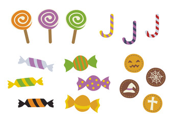 ハロウィンのお菓子セット　ペロペロキャンディ、キャンディケイン、チョコレート、クッキー、飴玉　トリックオアトリート　秋の行事