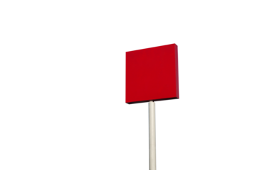 Blank billboard mockup with red screen against clouds and blue sky background