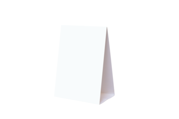 Mock up Label the blank menu frame in Bar restaurant. Stand for booklet with white sheet paper acrylic tent card on table wiht blurred background can inserting the text or picture