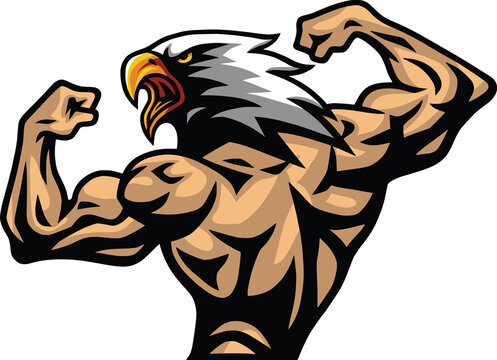 Eagle Bodybuilder Logo Character Design Mascot Premium