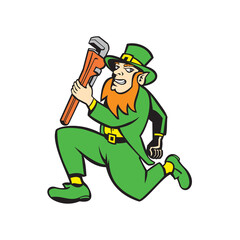 Leprechaun Plumber Wrench Running Retro