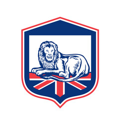 Lion Lying British Flag Shield Retro