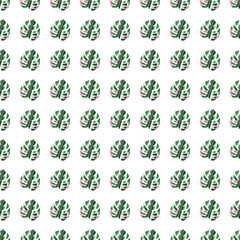 Decorative monstera silhouettes seamless pattern. Exotic palm leaves wallpaper.