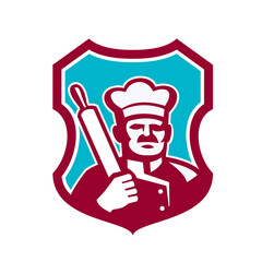 Baker Chef Cook Rolling Pin Shield Retro