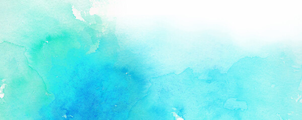 コピースペースのある爽やかな水色と青緑色の水面の風景イラスト　透明水彩の背景イラスト　海　波
