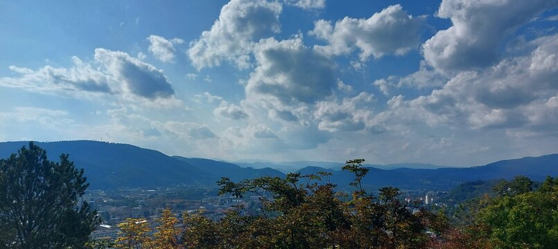 View of the Mountains with Clouds in Graz on the Schlo&szlig;berg