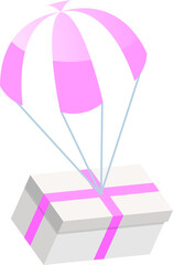 3D isometric Online shopping concept with A gift box was hung from a parachute. PNG illustration
