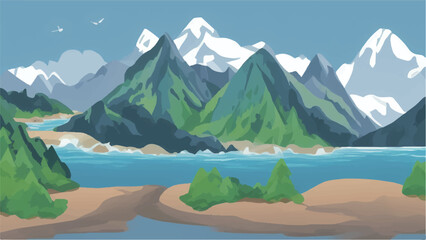 Mountains and rivers vector illustration - 530467725