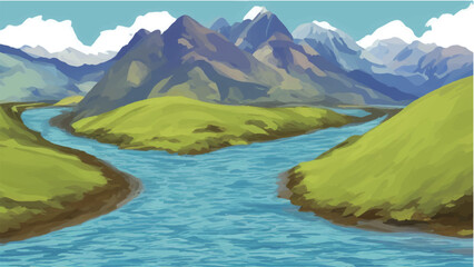 Mountains and rivers vector illustration - 530467747