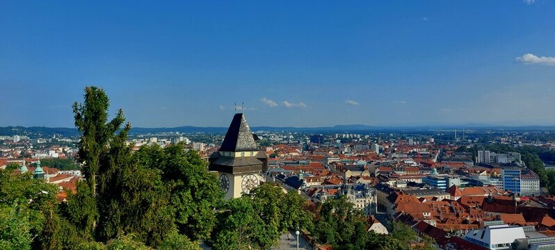 View of Graz with the Uhrturm on Top of the Schlo&szlig;berg