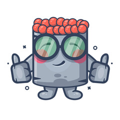 smart ikura sushi food character mascot with thumb up hand gesture isolated cartoon in flat style design